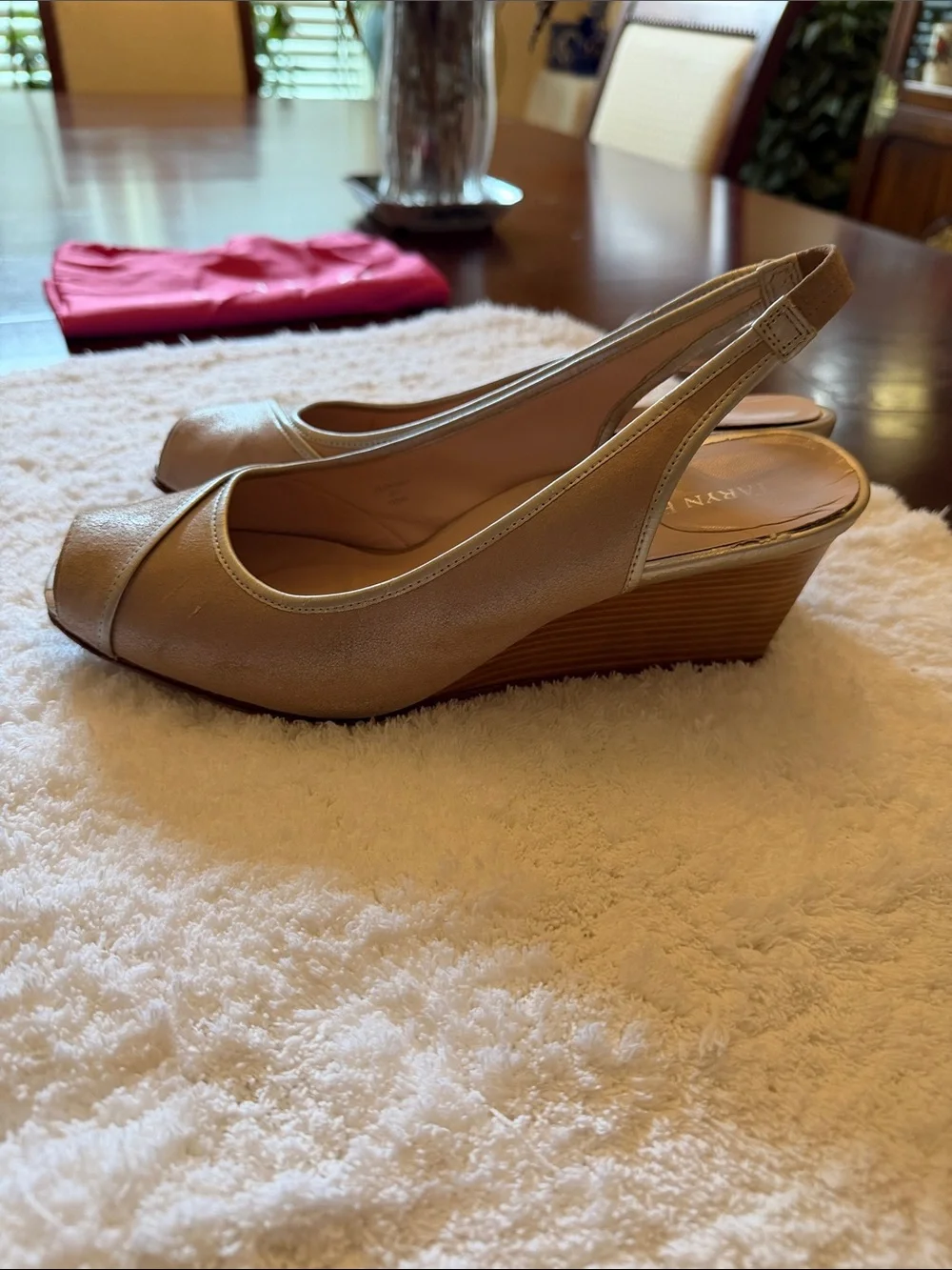 Taryn Rose Beige Peep-Toe Slingback Heels Size 10